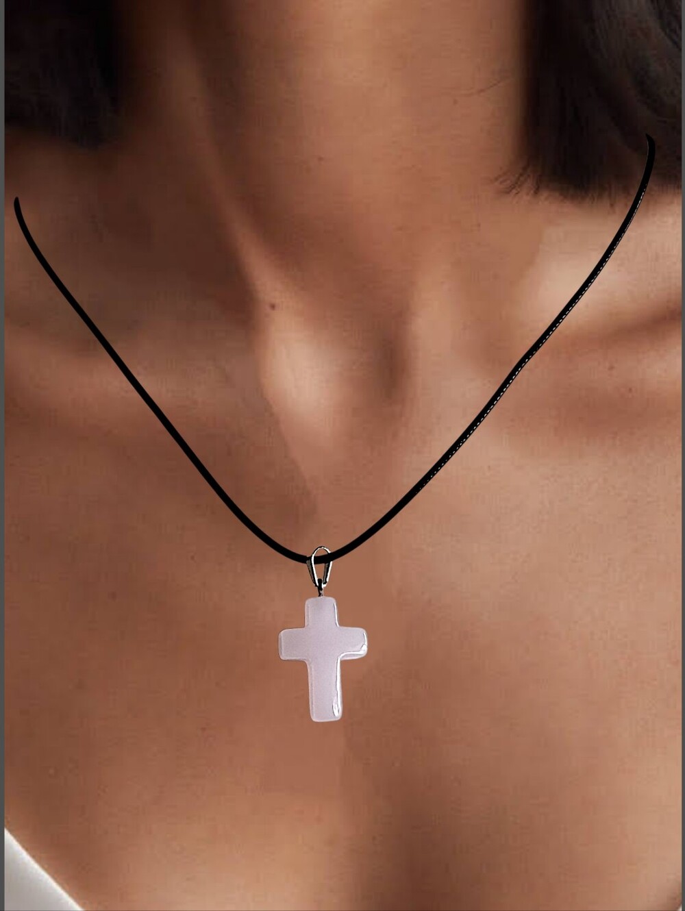 Natural Stone Cross Pendant w/ Cord Necklace. NWOT